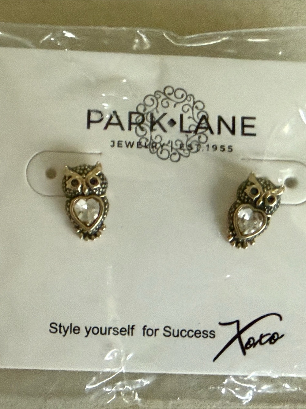 Park Lane Gold-Tone Owl Heart Stud Earrings